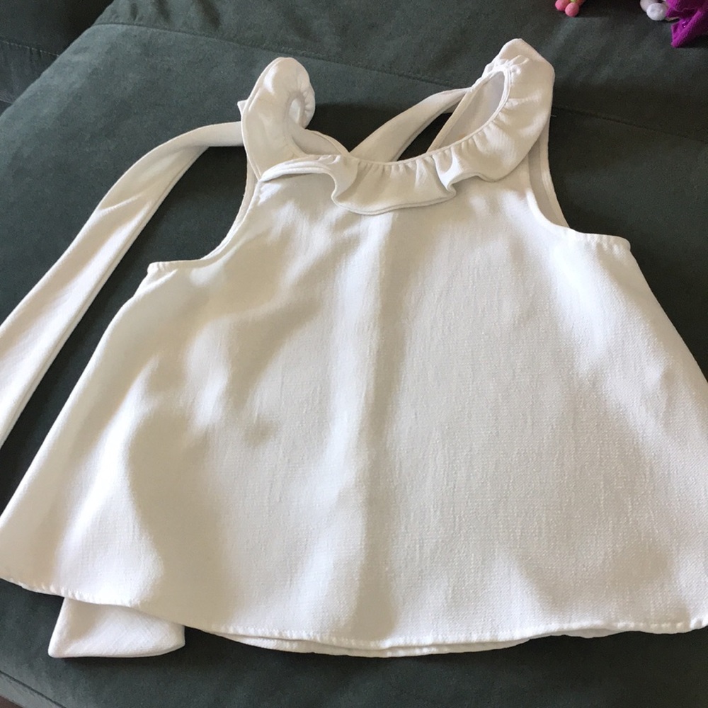 Tuckernuck Mason ruffle neck blouse in cream white  S - Picture 4 of 10